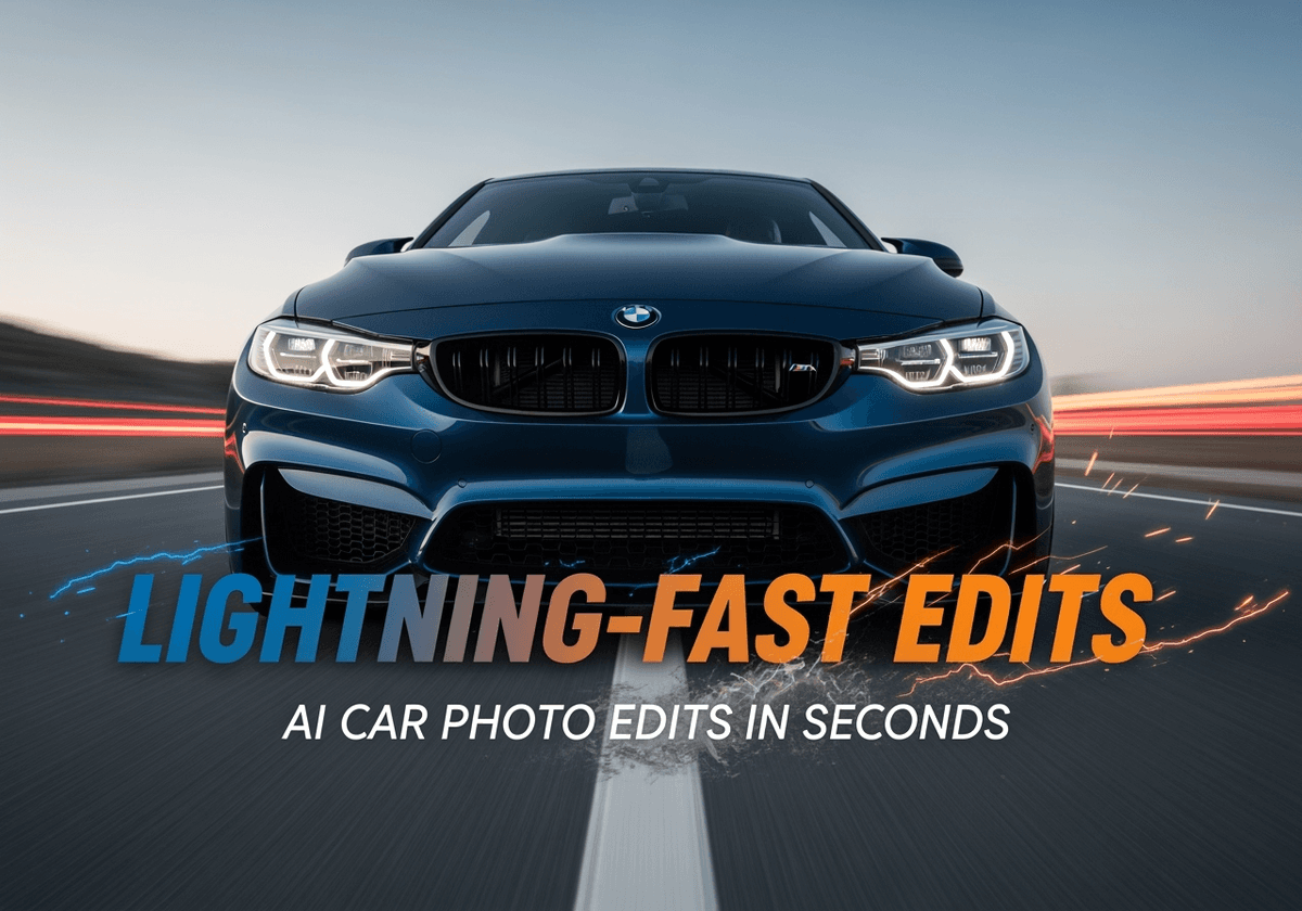 AI background replacement comparison showing before and after vehicle photos